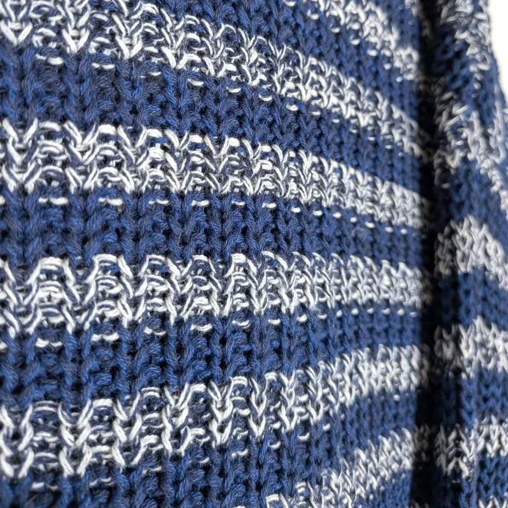 Lucky Brand Blue Striped Sweater; Cotton Knit Side Button Pullover